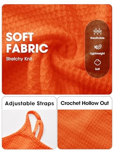 EXLURA Women's Crochet Crop Tops Hollow Out Knit Cami Adjustable Spaghetti Strap Layering Tank Top Boho Resort Beach Outfits Orange - Thumbnail 5