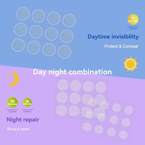OmaDoto Day & Night Invisible Pimple Patches - (10mm & 12mm | 144 Count | 12 Sheets) - 2-in-1 Hydrocolloid Blemish Cover with Salicylic Acid, Absorbent & Protective Zit Stickers for Face - Thumbnail 4