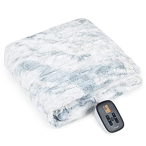WOOMER Heated Blanket Twin Size 62" x 84", Electric Blanket with 0.5-12 Hours Timer & 10 Heating Levels, ETL Certified, Marble Blue Double-Sided Faux Fur, Over-Heat Protect, Machine Washable - Thumbnail 4
