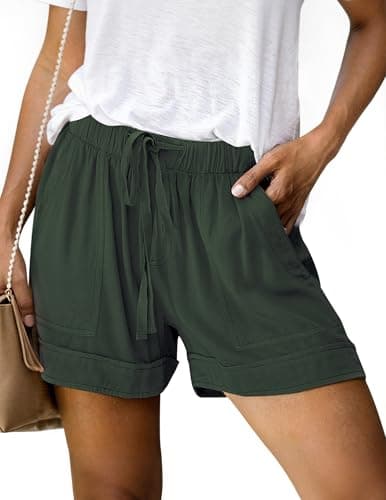 NILOINE 2026 Summer Drawstring Shorts for Women Elastic Waist Lightweight Women Shorts Solid Lounge Short Pants(Army Green,XX-Large) - Image 1