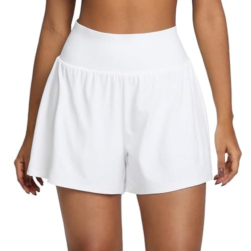 BRXL 3.5" Women's Athletic Running Shorts 2 in 1 High Waisted Pockets Workout Gym Sport Shorts BrxlAero White - Image 1