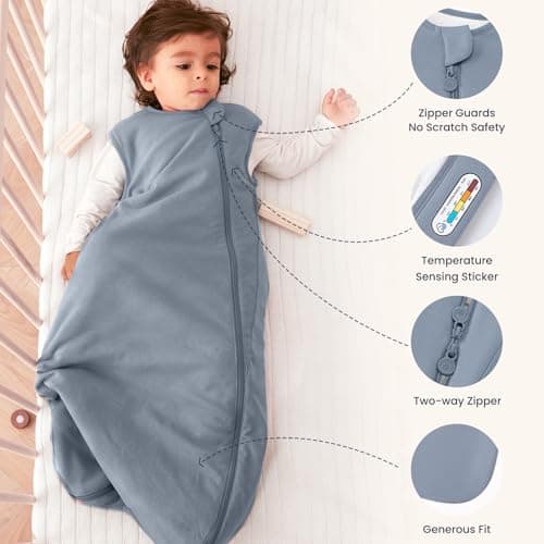 kaiya baby Baby Sleep Sack 18-36 Months 1.0 Tog Sleeveless Sleep Sack Organic Cotton, Regulating Camel Wool Blend Wearable Blanket for Infants 2-Way Zipper Quilted Sleeping Sacks,Gifts for Baby - Thumbnail 5