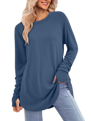 ATHMILE Womens Tunic Tops Long Sleeve Thumb Hole Shirts Fall Sweater Plus Size Winter Fashion Clothes 2025 Blue - Image 1