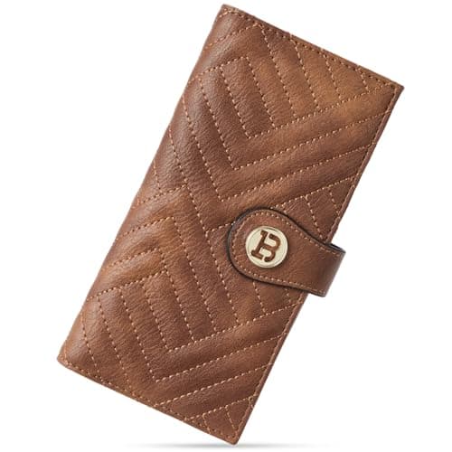 BOSTANTEN Slim Wallet Women Leather RFID Blocking Credit Card Holder Bifold Thin Wallet with Zipper Pocket Brown - Image 1