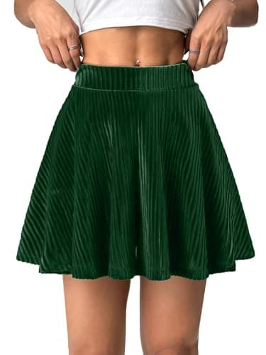 GAMISS Women's Summer Green Mini Skirt, High Waisted Velvet Skirts Party Casual Skort with Shorts Green XXL - Image 1