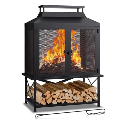 Square Outdoor Fire Pit with Grill - 39" Wood Burning Outside Fireplace for Backyard, Patio, Garden, Camping & Party, Heavy Duty Steel Bonfire Pit with Safety Screen, Fire Poker & Log Rack - Image 1