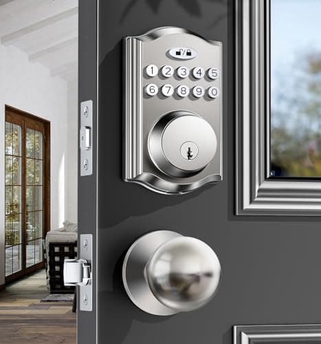 Keyless Entry Door Lock with 2 Knobs, Electronic Backlit Keypad Deadbolt with Handle Set, Auto Lock, One-time Codes, Smart Deadbolt for Front Door, Easy Installation (Satin Nickel) - Image 1