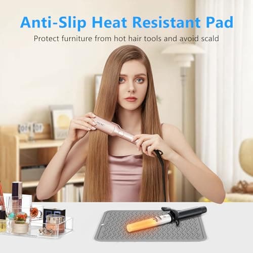 Quccefods Heat Resistant Mat Oversize Curling Iron Mat Silicone Hot Hair Tools Mat for Hair Straightener,Flat Irons,Hair Styling Tools Countertop protection Portable Travel Mat 14.2" x 11" - Thumbnail 2