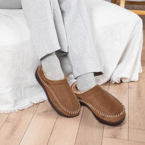 BOVTY Men's Moccasin House Slippers - Memory Foam Indoor Outdoor Shoes Warm Fuzzy comfy Slip-on - Thumbnail 3