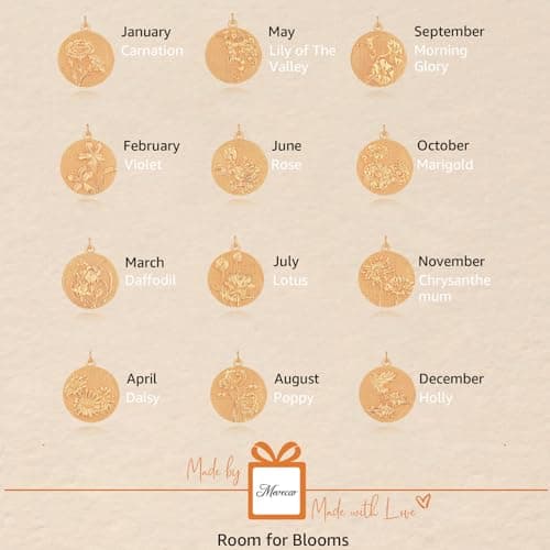 MEVECCO Gold Birth Flower Coin Necklace for Women 12 Month April Daisy Pendent 18K Gold Plated with Beaded Chain Personalized Embossed Floral Disc Necklace Birthday Gifts - Thumbnail 5