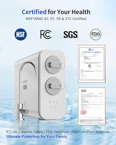 Eiree C6 Tankless Reverse Osmosis System, NSF/ANSI 42 & 58 & 372 Certified, 600GPD Under Sink RO Water Filter with 2:1 Pure to Drain Ratio, Reduces TDS & Odor for Clean Drinking Water - Thumbnail 3