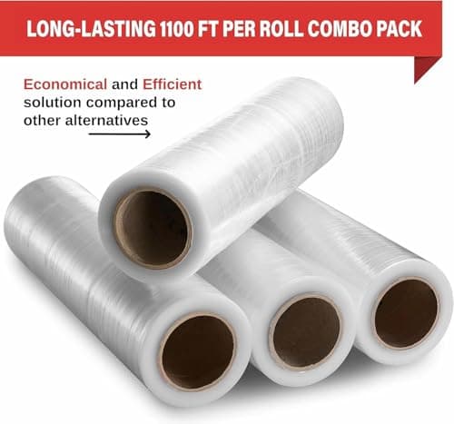 Stretch Wrap 4 Pack 18" x 1100 SqFt – Heavy Duty 80 Gauge Shrink Wrap Rolls for Moving, Furniture, and Packing, Industrial Plastic Stretch Film, Pallet Wrap & Shrink Film Roll - Thumbnail 4