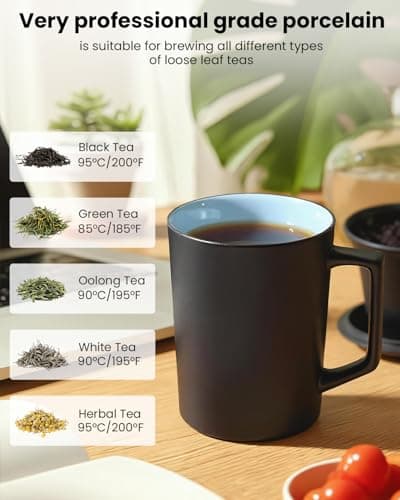 Foinly 15 oz Ceramic Tea Infuser Cup with Lid - Tea Mug with All Porcelain Strainer for Loose Leaf Teas,Microwave and Dishwasher Safe,Metal-Free,BPA-Free for Tea Lovers/Easter Day (Black) - Thumbnail 5