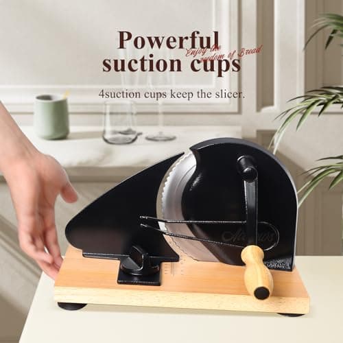 Manual Bread Slicer for Homemade Bread,Even Slicing Thickness-Adjustable Slices,Sourdough Slicer with Scale Lines&SuperStrong SuctionCup Fixation (Black-Guide) - Thumbnail 4