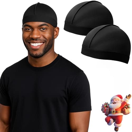 DURALA Adjustable Wave Caps for Men, Premium Elastic Stocking Cap for 360 540 720 Wave (Black+Black) - Image 1