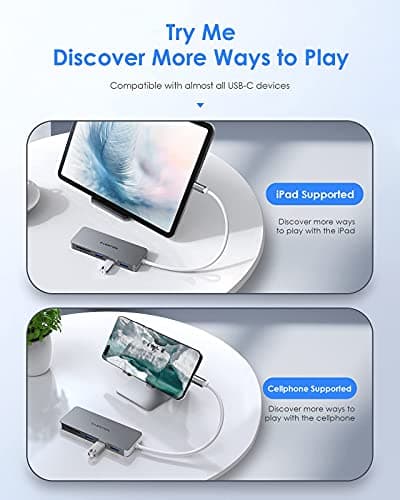LENTION USB C Hub with 1ft Cable for Laptop Stand, 5-in-1 Multiport Adapter with 3 USB 3.0 5Gbps, TF/SD Card Reader for iPhone 17/16/15, Compatible with MacBook Neo Pro/Air, iPad, Surface, Space Gray - Thumbnail 4