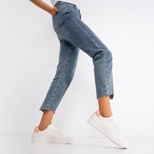 Vepose Women's 8003 Fashion Lace Up Comfortable Casual Tennis Sneakers,White,Size 9.5M US(CJY8003 whitepink 09.5) - Thumbnail 2