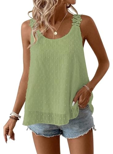 Falechay Spaghetti Strap Tank Top Crew Neck Summer Plus Size Tunic Tops for Women Loose Fit Work Light Green Shirts Swiss Dot Sleeveless Fall Flowy Blouses Trendy 2026 Oversized Clothes Maternity 4XL - Image 1