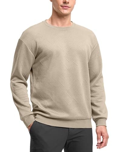 G Gradual Mens Sweatshirt Geometric Textured Crewneck Sweater Long Sleeves Casual Dressy Pullover Shirts, Dusty White Khaki, 2XL - Image 1