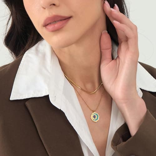 LETFLY Sagittarius Zodiac Necklace for Women, 18K Gold Plated Octagon Shaped Pendant with Cubic Zirconia Adjustable Layered Snake Chain for Womens Jewelry Gifts - Thumbnail 2