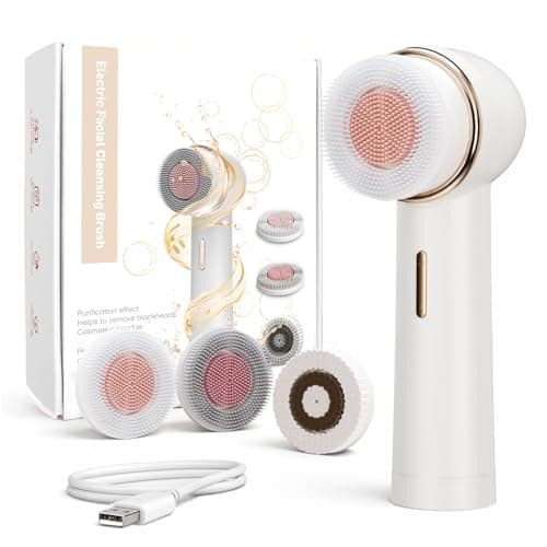 Teen Girls Electric Facial Cleansing Brush – Rechargeable Waterproof Dual Rotating Face Scrubber with 3 Interchangeable Heads, Soft Silicone Exfoliator, Perfect Skincare Gifts - Image 1