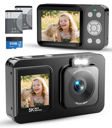 Small Digital Camera for Photography 5K 80MP - Point and Shoot Digital Camera 18X Zoom Anti Shake, Dual Screen Compact Cameras for Kids Teens Beginner Gifts - Black - Image 1