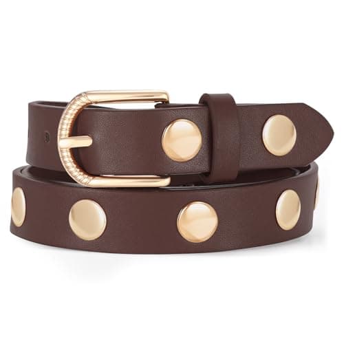 SUOSDEY Women Studded Belt Fashion Leather Belt Ladies Waist Belt Silver Gold Buckle Belt for Jeans Pants Dresses - Image 1