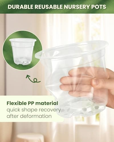 WandaQueen 24 Packs 7/6/5/4 Inch Clear Nursery Pots for Plants with Sacuers, Plastic Flower Pots with Drainage Hole, Variety Pack Seedlings Plant Pot with 24 Plant Labels - Thumbnail 6