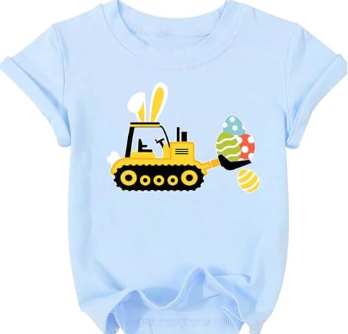 Easter Shirts for Boys Girls Bunny Easter Graphic Tshirts Kids Eggs Hunts Holiday Top 3-10T Blue - Image 1