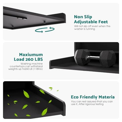 Kikihouse Washer Dryer Countertop with Floating Shelf, Wooden Laundry Countertop Over Washer and Dryer with Storage, 2-Tier Anti-Slip Laundry Machine Topper (Black) - Thumbnail 5