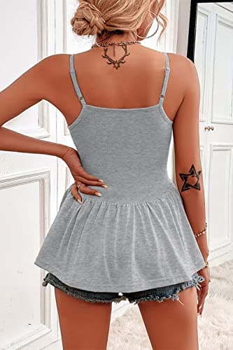 LPCBDEE Women's Adjustable Spaghetti Strap Tank Tops Sleeveless Peplum Summer Cami Shirt Grey - Thumbnail 3