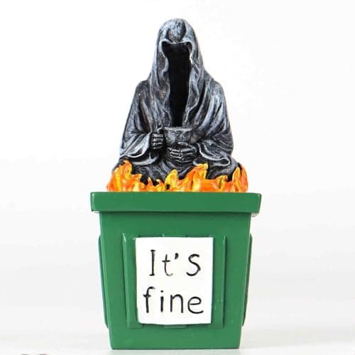 TTDOM Dumpster Fire Desk Accessories Grim Reaper Desk Figurines Dumpster Fire Figurines It is Fine Gothic Office Decor - Image 1