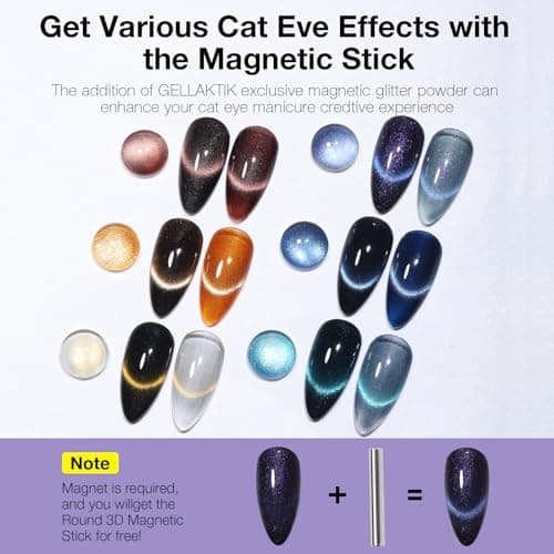 Cat Eye Gel Nail Polish Set, 6 Colors 12ML - 9D Glassy Holographic Glitter, Magnetic Nail Art Kit with Magnet, Soak Off UV LED Gel for DIY Home Salon Manicure Gift for Women - Thumbnail 2