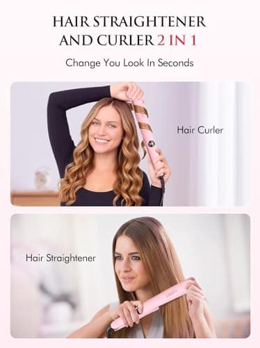 LANDOT 2-in-1 Hair Straightener and Curler - Pro 1" Multi-Styler with Twist & Curl Technology, Tourmaline Ceramic, Dual Voltage Adjust Temp 250-450°F for All Hair Types, Blush Pink - Thumbnail 2