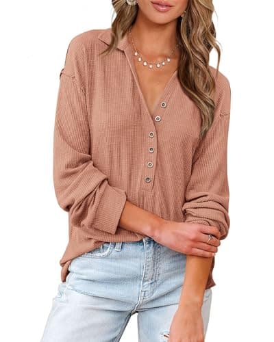 BTFBM Women Casual Button Down Fall Blouses 2025 Long Sleeve Solid Business Work Tops Cute Relaxed Fit Shirts(Solid Camel, X-Large) - Image 1