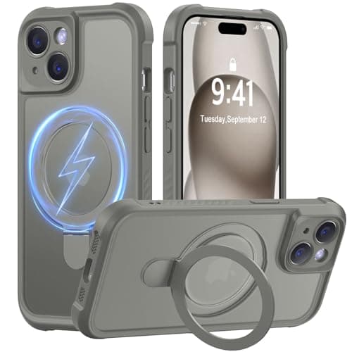 MOCCA Design for iPhone 15 Case with Magnetic Invisible Stand [Full Camera Protection] [Compatible with Magsafe] Military Drop Shockproof Translucent Matte Phone Case Cover 6.1",Titanium Gray - Image 1
