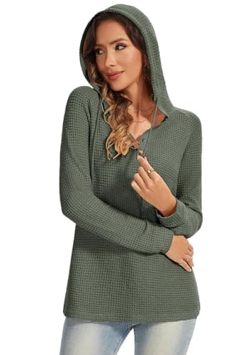 Dimur Waffles Knit Pullover Tops Christmas Drawstring Hoodie Business Casual Outfits for Women V Neck Dressy Crochet Tops for Women Casual Style - Thumbnail 5