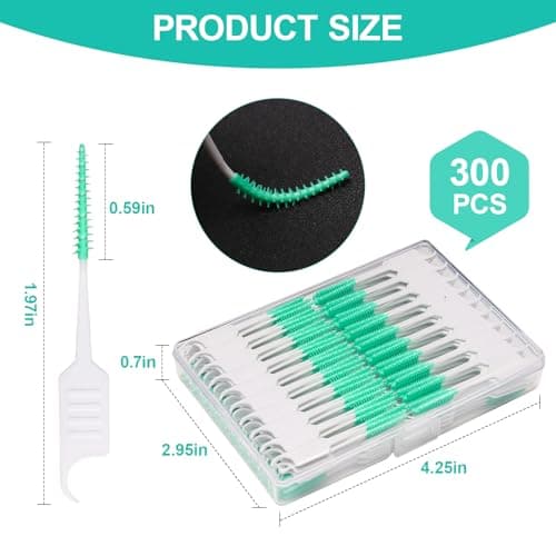 ACSKD 300PCS Dental Floss Picks,Dual-Use Interdental Brushes,Soft Silicone Brush Head Toothpicks, Tooth Picks Flossers for Teeth Braces Cleaning (Green) - Thumbnail 2