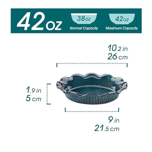 vancasso Ceramic Pie Pan for Baking, 9 inch Deep Pie Plates for Apple Pie, Pot Pie, Tart and Quiche, Reactive Glaze Fluted Pie Pans, Large Pie Dish with Ruffled Edge, Green, STERN Series - Thumbnail 2