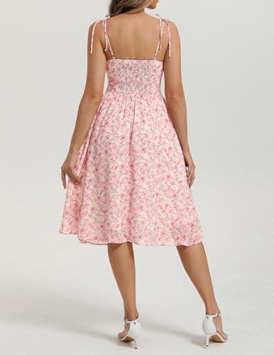 Belle Poque Pink Floral Dress for Women Spaghetti Strap Midi Sundress 2026 Summer Spring A line Casual Cute Dresses M - Thumbnail 4