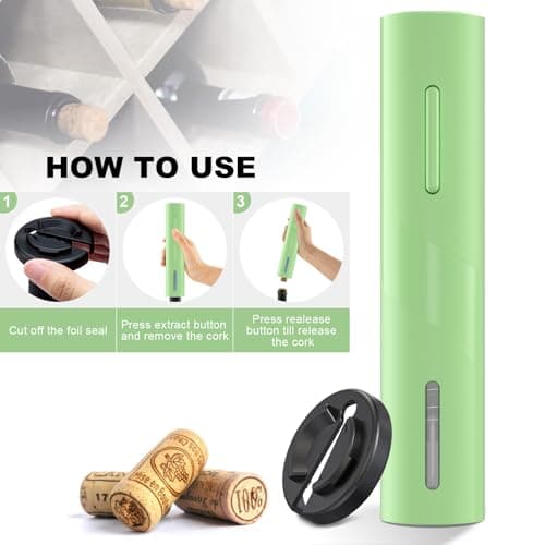 COKUNST Battery Wine Opener, Automatic Corkscrew with Foil Cutter Gift for Home Wedding Party Green - Thumbnail 3