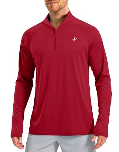 Pudolla Men's UV Shirt Sun Protection Shirts for Men Athletic Shirts Workout Shirts for Men Quick Dry for Men Shirt(Dark Red M) - Image 1