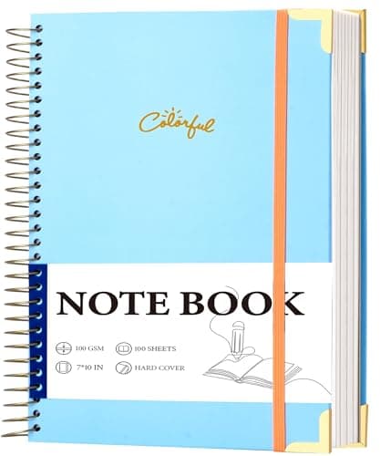 Yoment Hardcover B5 Spiral Notebook 200 Pages with Folder Pockets, College Ruled Notebooks for School Home 7 X 10 Aesthetic Cute Notebooks for Women, Blue - Image 1