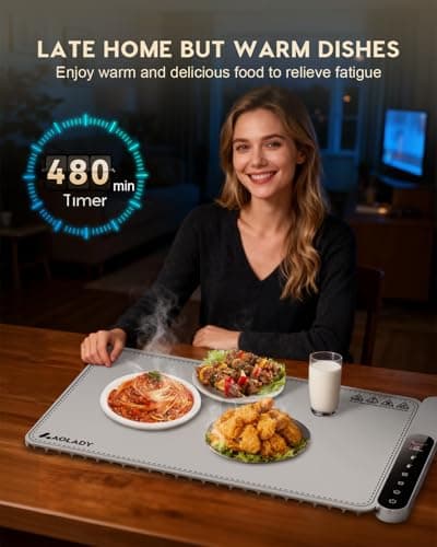 Warming Mat for Food Electric Silicone Fast Heating Chafing Dishes for Parties Buffet with APP Controller 15"x23.6" with 8H Timer & Adjustable Temperature, Light Gray - Thumbnail 2