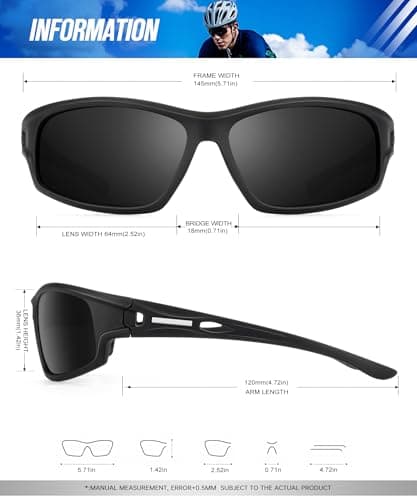 KALIYADI Polarized Sunglasses-Men Sports Sun-Glasses: Mens Sunglasses UV400 Protection for Running Fishing Golf - Thumbnail 3