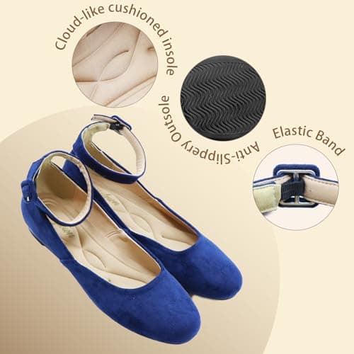 unsylvion Women's Ballet Low Wedge Flats with Round Toe and Ankle Strap Stylish Comfortable Casual Shoes for Work,Office,Business - Thumbnail 4