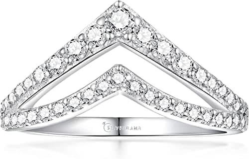 SILVERNANA Double Chevron Moissanite Bands for Women 925 Sterling Silver Curved V Shape Crown Wedding Eternity Ring for Her Size 7.5