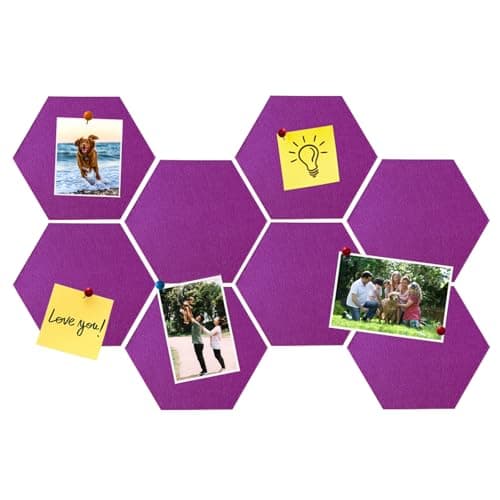 HULAVO 8 Pcs Hexagon Felt Cork Bulletin Board Tiles, Self Adhesive DIY Bulletin Board Pin Board for Office School Home Wall Decor Memos Photos Display(Light Purple)