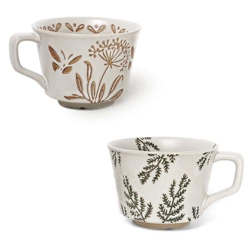ZPGXLRZ Vintage Ceramic Mug Set - 12 oz Unique Ceramic Coffee Mugs & Tea Cups with Hand-Drawn Patterns, Dishwasher & Microwave Safe, Ideal Gift - Image 1