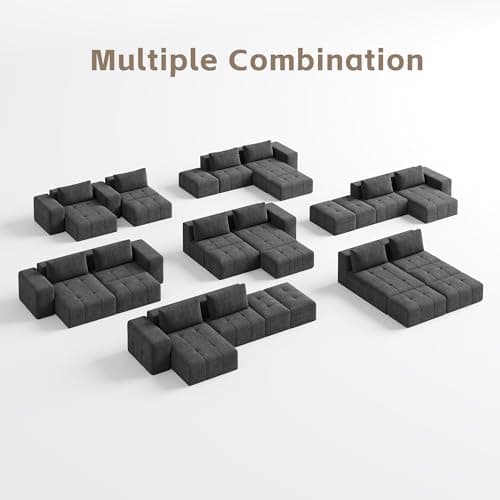 141" Cloud Sectional Couch for Living Room, Oversize Boneless Modular Sectional Sofa with Deep Seat, L Shaped Modern Cloud Sleeper Sofa Bed with Chaise, Dark Grey - Thumbnail 3